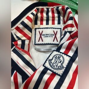 Moncler Authentic Red,White & Blue Striped Blazer with Logo Brass Buttons